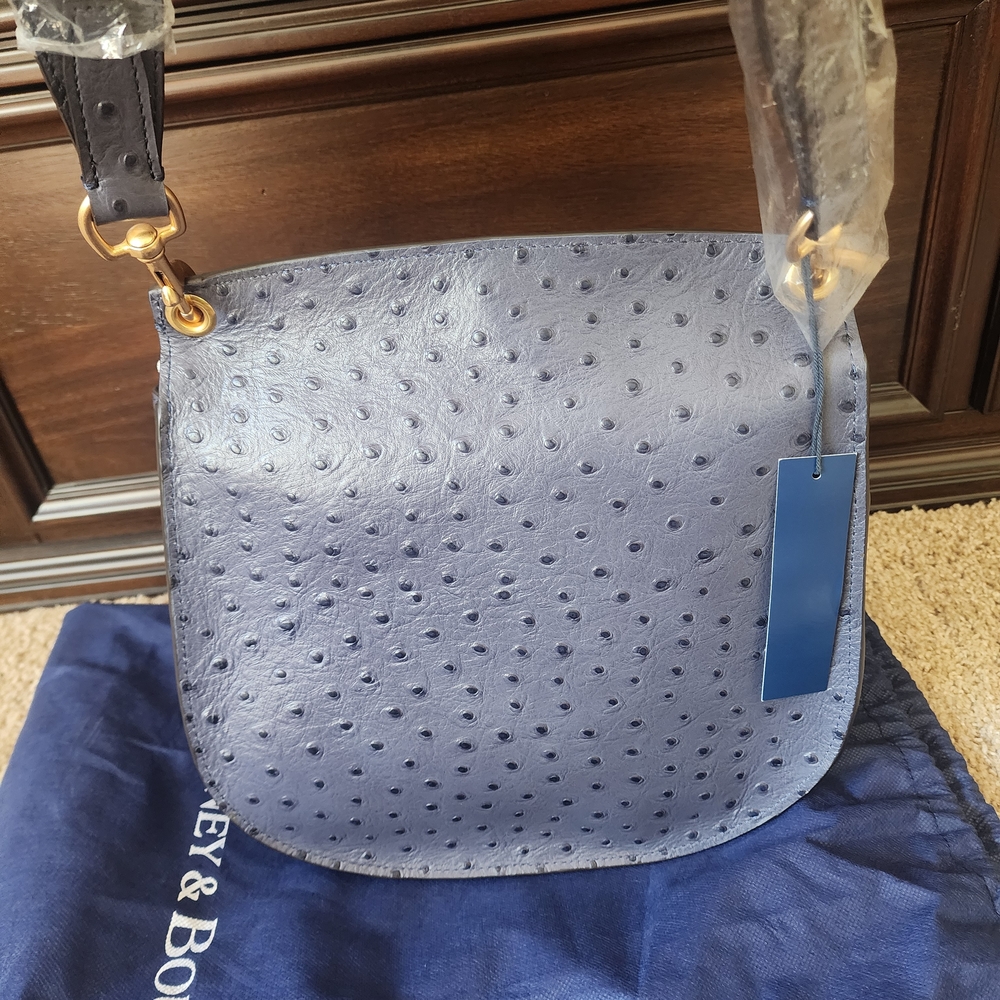 Dooney & Bourke Ostrich Embossed Emerson North South Reese Saddle Bag Blue Nwt - Picture 2 of 6